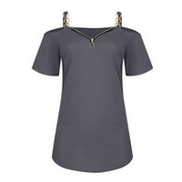 PXIAKGY T majice za žene Ljeto Slim Fit Slim V izrez Zip Off ramena Čvrsta remena kratki rukav majica