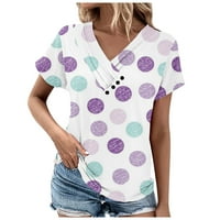 Apepal ženski lepršavi kratki rukav ljetni V izrez Casual T-majice opušteno fit bluze svijetlo ljubičasto