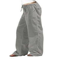 Dame dno obične duge hlače elastične struk palazzo pantske hlače visoke strukske pantalone svakodnevno nose svijetlo sivi xl