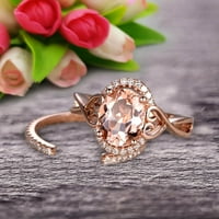 Art Deco Carat 8x ovalni rez morgarite zaručnički prsten za vjenčanje na 10K ružičastog zlata sjaj zastrašujućih