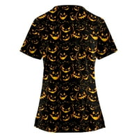 Ženska Halloween Tiskanje kratkih rukava V-izrez V-izrez Radni džep bluza crna l