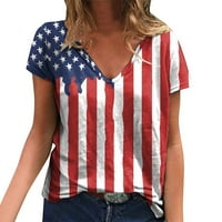 Obrezane majice za žene Dan nezavisnosti Ispis dnevno V izrez Amerikanac 4. jula Ispis kratkih rukava Looba Tunika Red XXXXL