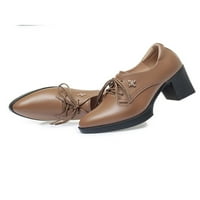 Žene Oxfords Chunky Heels čipkaste haljine cipele dame udobne kožne cipele Žene Mid Heel Khaki 7.5
