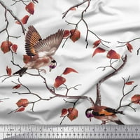 Soimoi Bijela mahovina Georgette tkanina suho lišće i američka zlatnik za ptice dekor za ptice otisnuta bty