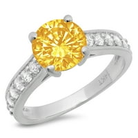 2.18ct okrugli rez žuti prirodni citrinski 14k bijeli zlatni godišnjički angažman prsten veličine 10.75
