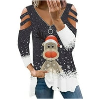 Tejiojio Snežni pokloni Ženski modni kratki rukav V-izrez The The C Bo božić za bluzu za bluzu