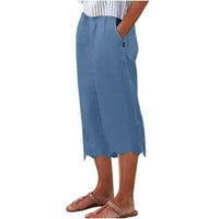 Ženske hlače Ljeto casual skelp hem elastični struk ravne široke noge obrezane hlače sa džepovima