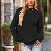 tklpehg ženski džemper okrugli džemper s dugim rukavima modni pleteni džemper od pune boje labave ležerne