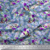 Soimoi Purple Poly Georgette Tkaninski perje i American Robin Bird Print tkanina od dvorišta