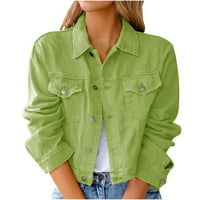 yievt ženska casual jakna dugih rukava dolje traper kaput kratko traper jean jaknu kaput sa džepom zelenom