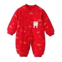 Entyinea Baby Boy Romper Dugi rukav za rub Rampanj Print One Outfit Red 73