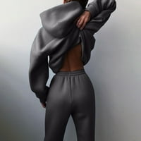 Hinvhai Plus Površina za žene na čišćenju Žene Solidne boje Dvije duge hlače Pulover s kapuljačom dugih