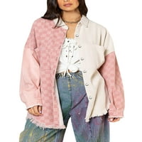 Wassery ženska duga ruka na dugih rukava plairana jakna kontrast contrast checkorboard prednji džepovi