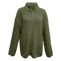FVWitlyh zeleni džemperi za žene prugasti džemper s vratom za žene dugih rukava Pleteni pulover vrhovi