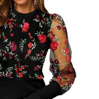 Ženske majice bluza seksi vez cvijeće na lisnato-rukave mrežice