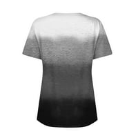 Qcmgmg T majice za žene Trendi gradijent Henley Tops Classic Fit Scroeve Summer Dugme Down Bluze Grey