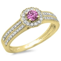 DazzlingRock kolekcija 14k Round Pink Sapphire & White Diamond Bridal Halo Cluster zaručni prsten, žuto zlato, veličina 6