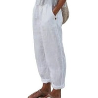 Ženske hlače Ležerne pantalone Pamučne posteljine ravne džepne hlače bijeli xxxl