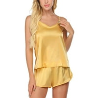 Haxmnou Womens Donje rublje Satin Pajamas Cami Shorts Set Nightwer Tors Hotcres Set Yellow S