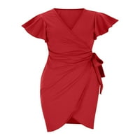 Voguele žene mini haljine V izrez Ljeto plaže sa rukom Solid boja kratka haljina navečer kaftan crveni