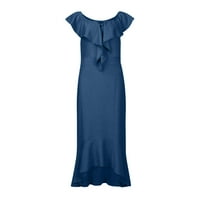 Ljetne haljine za žene Dužina koljena ruka bez rukava A-line cvjetni kvadratni dekolte za krov tamno plava 2xl