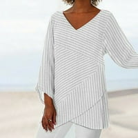 WHLBF Žene odobrenje ispod $ veličina velikog, ženskih vrhova Ležerne majice na pruge LOTU Sleeve V-izrez