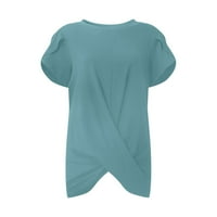 Čvrsti bluze s kratkim rukavima, vrhovi za slobodno vrijeme na vratu Moda za žene plavo m
