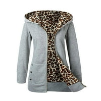 Jakne kaputi za žene s kapuljačom s dugim rukavima zimska plus baršunasto deblje obloge Leopard zatvarač