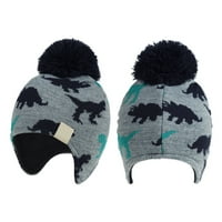 Baby Kids Winter Knit Beanie Hat Ear Zaštita i rukavice uho Muff Pompom Pleteni šešir debeli dinosaur