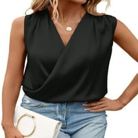 Ženska casual ravnica V izrez Top Black bluze bez rukava XL