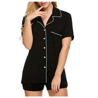 Ženske plus veličina modni ljetni rukav dvodijelni labavi majica kratke hlače, crni 10