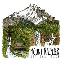 Nacionalni park Mount Rainier, Washington, crtež linije, slapovi