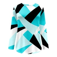 Amtdh košulje za čišćenje za žene Ležerne geometrijske boje bloka za žene za žene Crew izrez dugih rukava