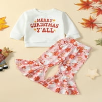 Izhansean Toddler Baby Girls Božićne odjeće Dugi rukav Duks dukserice + Santa Flare Hlače odjeću Bijela ružičasta 2- godina