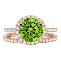 2.48ct Marquise Cut zeleni prirodni peridot 14k Rose Gold Graving Halo Angagement Angagement Bridal prsten set Veličina 6,5