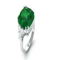 Laborar sa pasijansom Uzgojen smaragdni prsten sa dijamantnim triom za žene, 14k bijelo zlato, US 4.50