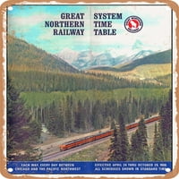 Metalni znak - Veliki sjeverni željeznički sistem Vremenska tablica Vintage AD - Vintage Rusty Look