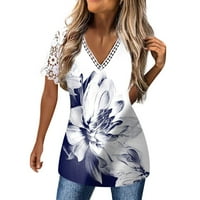 Ženska ljetna majica V-izrez cvjetni bluza s kratkim rukavima plavi xl