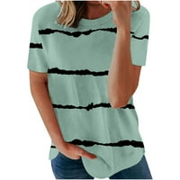 Ženski ljetni prugasti ispisani kratki rukav kružni pulover na vrhu T-majice