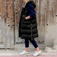 Ženski dugi zimski kaput prsluk s kapuljačom s kapuljačom s kaputima bez rukava s džepovima prekrivenim
