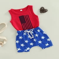 Dječak za bebe 4. jula Outfits American Zastava Tenk TOP prsluk i pruge Hlače Hlače Ljetna odjeća Red Blue 12-mjeseci