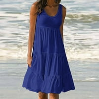 Daqian Haljine za žene Ženske modne ljeto ljeto Čvrsta boja rukava bez rukava haljina na plaži Žene plus veličina haljina tamno plava 12