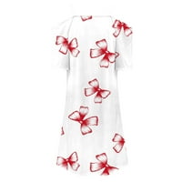 Modne haljine za žene tiskano ljeto visokog struka iznad koljena V-izrez A-line kratkih rukava haljina za odmor bijela xxl
