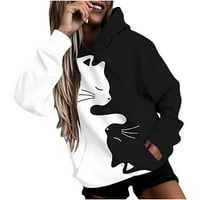 CLLIOS ženske dukseve crno-bijelo CAT 3D grafički gornji slatki trendi pulover dugim rukavima plus majica