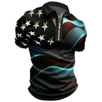 Muški polo T majica Moda labav rever patentni zatvarač 3D Digitalni ispis Dan nezavisnosti Američki
