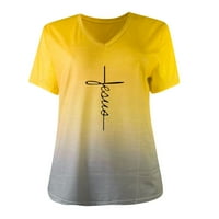 HHEI_K Ženska slobodna slova Ispis majica s kratkim rukavima V-izrez T-majica za žene za žene