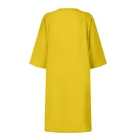 Haljine za žene V-izrez labave iznad koljena čvrsto-linijska haljina za lakiranje žuto xl