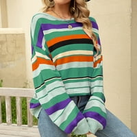 Žene Ležerne prilike s dugim rukavima Stripe pleteni džemper lagani pulover Top džemperi za žene pulover