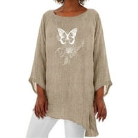 Ženska majica casual crewneck maslačak leptir print tri četvrtina pamučna posteljina gornja modna odjeća