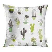 Bež apstrakcijski uzorak s različitim kaktusima i sukulencijama doodle na bijelom jastuku jastučni poklopac
